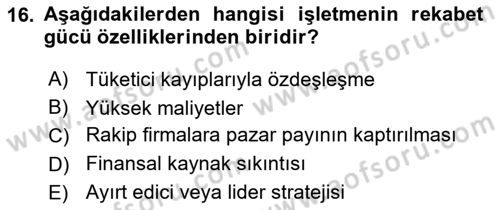 Destinasyon Yönetimi Dersi 2018 - 2019 Yılı Yaz Okulu Sınav Soruları 16. Soru