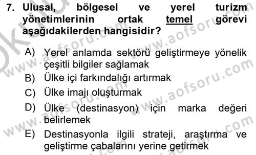 Destinasyon Yönetimi Dersi 2018 - 2019 Yılı Yaz Okulu Sınav Soruları 7. Soru