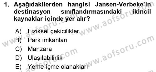 Destinasyon Yönetimi Dersi 2020 - 2021 Yılı Yaz Okulu Sınav Soruları 1. Soru