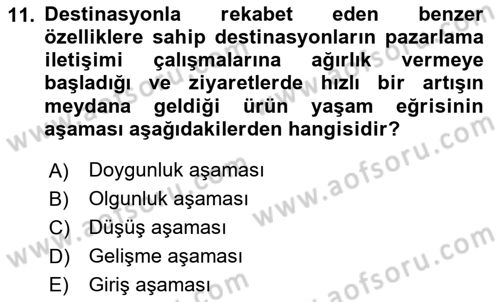 Destinasyon Yönetimi Dersi 2020 - 2021 Yılı Yaz Okulu Sınav Soruları 11. Soru