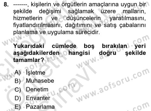 Destinasyon Yönetimi Dersi 2020 - 2021 Yılı Yaz Okulu Sınav Soruları 8. Soru