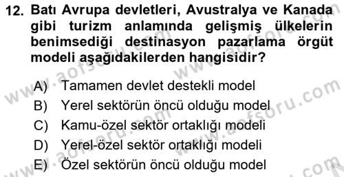 Destinasyon Yönetimi Dersi 2021 - 2022 Yılı (Vize) Ara Sınav Soruları 12. Soru