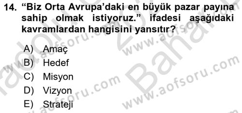 Destinasyon Yönetimi Dersi 2021 - 2022 Yılı (Vize) Ara Sınav Soruları 14. Soru