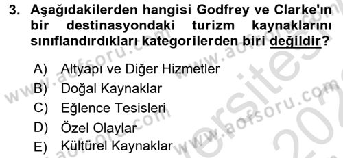 Destinasyon Yönetimi Dersi 2021 - 2022 Yılı (Vize) Ara Sınav Soruları 3. Soru