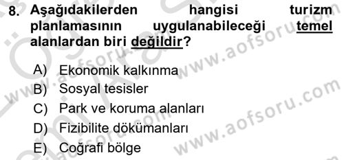 Destinasyon Yönetimi Dersi 2021 - 2022 Yılı (Vize) Ara Sınav Soruları 8. Soru