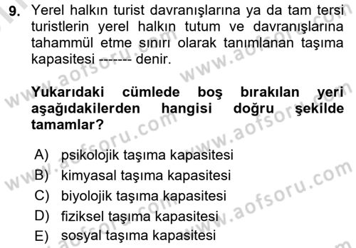 Destinasyon Yönetimi Dersi 2021 - 2022 Yılı (Vize) Ara Sınav Soruları 9. Soru