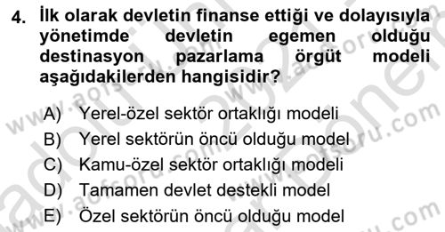 Destinasyon Yönetimi Dersi 2021 - 2022 Yılı (Final) Dönem Sonu Sınav Soruları 4. Soru