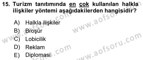 Destinasyon Yönetimi Dersi 2021 - 2022 Yılı Yaz Okulu Sınav Soruları 15. Soru