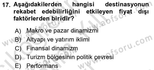 Destinasyon Yönetimi Dersi 2021 - 2022 Yılı Yaz Okulu Sınav Soruları 17. Soru