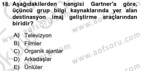 Destinasyon Yönetimi Dersi 2021 - 2022 Yılı Yaz Okulu Sınav Soruları 18. Soru