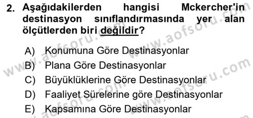 Destinasyon Yönetimi Dersi 2021 - 2022 Yılı Yaz Okulu Sınav Soruları 2. Soru