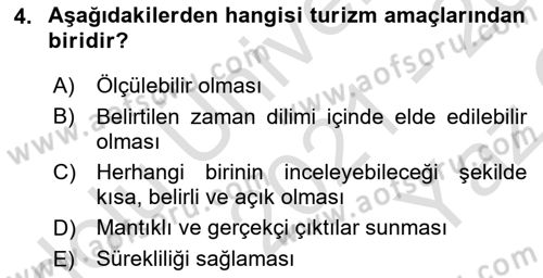 Destinasyon Yönetimi Dersi 2021 - 2022 Yılı Yaz Okulu Sınav Soruları 4. Soru