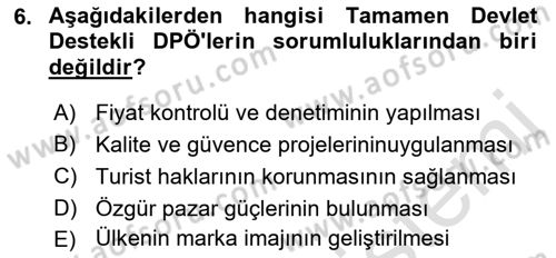 Destinasyon Yönetimi Dersi 2021 - 2022 Yılı Yaz Okulu Sınav Soruları 6. Soru