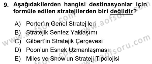 Destinasyon Yönetimi Dersi 2021 - 2022 Yılı Yaz Okulu Sınav Soruları 9. Soru