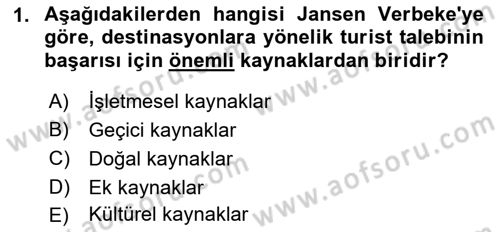Destinasyon Yönetimi Dersi 2022 - 2023 Yılı Yaz Okulu Sınav Soruları 1. Soru
