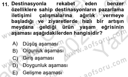 Destinasyon Yönetimi Dersi 2022 - 2023 Yılı Yaz Okulu Sınav Soruları 11. Soru