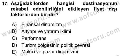 Destinasyon Yönetimi Dersi 2022 - 2023 Yılı Yaz Okulu Sınav Soruları 17. Soru