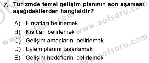 Destinasyon Yönetimi Dersi 2022 - 2023 Yılı Yaz Okulu Sınav Soruları 7. Soru