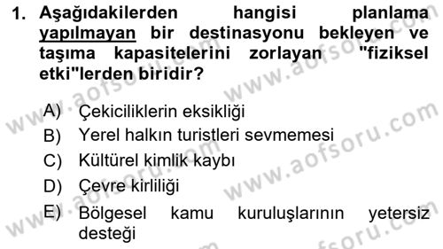 Destinasyon Yönetimi Dersi 2023 - 2024 Yılı (Vize) Ara Sınav Soruları 1. Soru