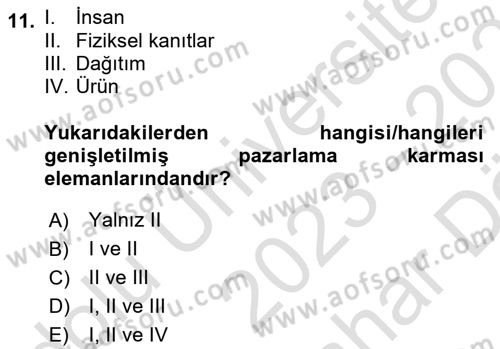 Destinasyon Yönetimi Dersi 2023 - 2024 Yılı (Vize) Ara Sınav Soruları 11. Soru