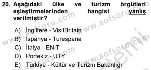 Destinasyon Yönetimi Dersi 2023 - 2024 Yılı (Vize) Ara Sınav Soruları 20. Soru