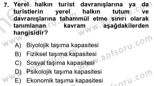 Destinasyon Yönetimi Dersi 2023 - 2024 Yılı (Vize) Ara Sınav Soruları 7. Soru