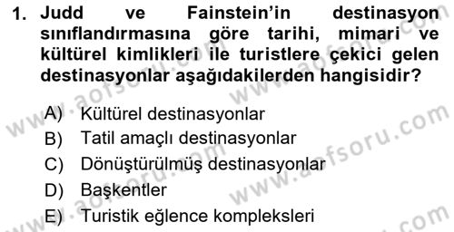 Destinasyon Yönetimi Dersi 2023 - 2024 Yılı (Final) Dönem Sonu Sınav Soruları 1. Soru