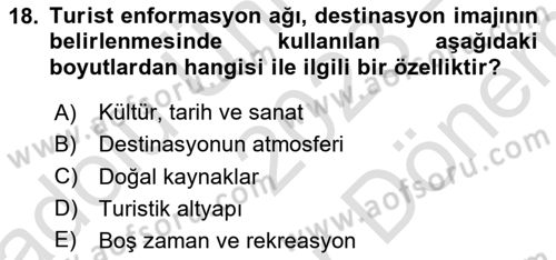 Destinasyon Yönetimi Dersi 2023 - 2024 Yılı (Final) Dönem Sonu Sınav Soruları 18. Soru