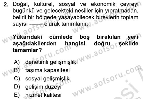 Destinasyon Yönetimi Dersi 2023 - 2024 Yılı (Final) Dönem Sonu Sınav Soruları 2. Soru