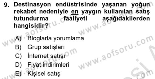 Destinasyon Yönetimi Dersi 2023 - 2024 Yılı (Final) Dönem Sonu Sınav Soruları 9. Soru