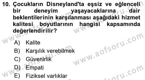Destinasyon Yönetimi Dersi 2023 - 2024 Yılı Yaz Okulu Sınav Soruları 10. Soru