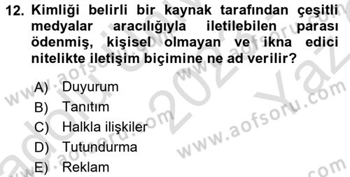 Destinasyon Yönetimi Dersi 2023 - 2024 Yılı Yaz Okulu Sınav Soruları 12. Soru