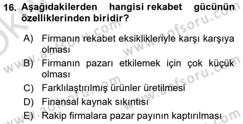 Destinasyon Yönetimi Dersi 2023 - 2024 Yılı Yaz Okulu Sınav Soruları 16. Soru