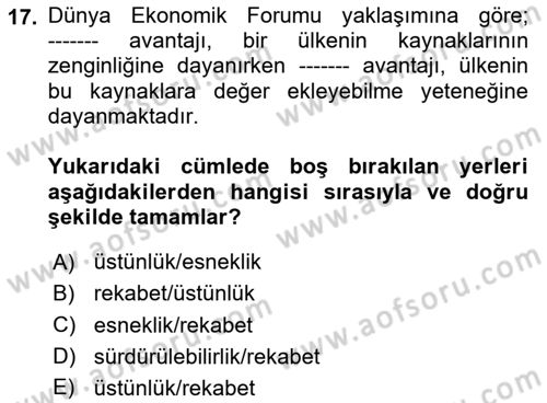 Destinasyon Yönetimi Dersi 2023 - 2024 Yılı Yaz Okulu Sınav Soruları 17. Soru