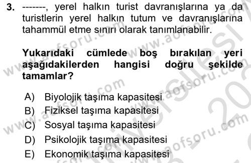 Destinasyon Yönetimi Dersi 2023 - 2024 Yılı Yaz Okulu Sınav Soruları 3. Soru
