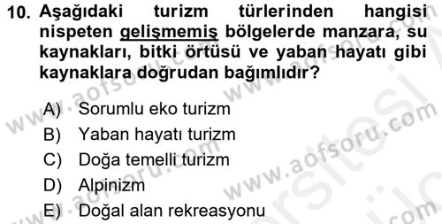 Turistik Alanlarda Mekan Tasarımı Dersi 2017 - 2018 Yılı 3 Ders Sınav Soruları 10. Soru