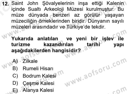 Turistik Alanlarda Mekan Tasarımı Dersi 2017 - 2018 Yılı 3 Ders Sınav Soruları 12. Soru