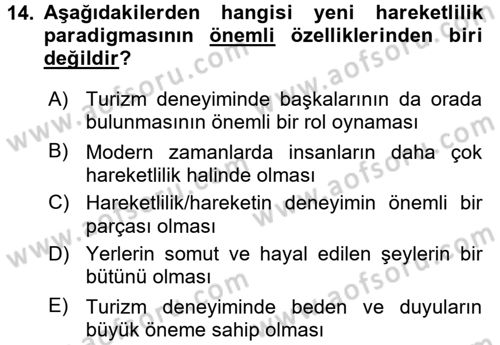 Turistik Alanlarda Mekan Tasarımı Dersi 2017 - 2018 Yılı (Vize) Ara Sınav Soruları 14. Soru