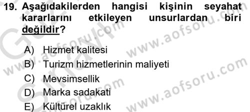 Turistik Alanlarda Mekan Tasarımı Dersi 2017 - 2018 Yılı (Vize) Ara Sınav Soruları 19. Soru