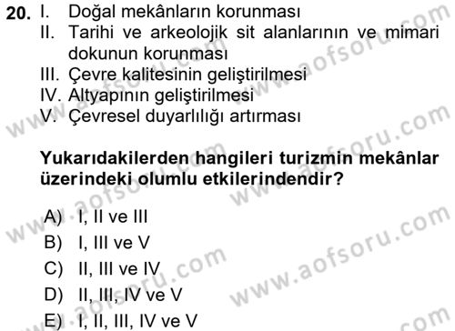 Turistik Alanlarda Mekan Tasarımı Dersi 2017 - 2018 Yılı (Vize) Ara Sınav Soruları 20. Soru