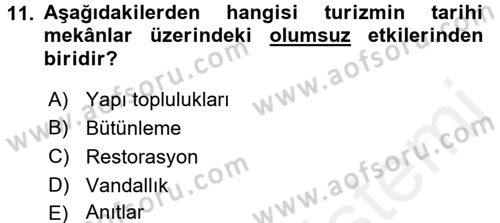 Turistik Alanlarda Mekan Tasarımı Dersi 2017 - 2018 Yılı (Final) Dönem Sonu Sınav Soruları 11. Soru