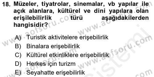 Turistik Alanlarda Mekan Tasarımı Dersi 2017 - 2018 Yılı (Final) Dönem Sonu Sınav Soruları 18. Soru