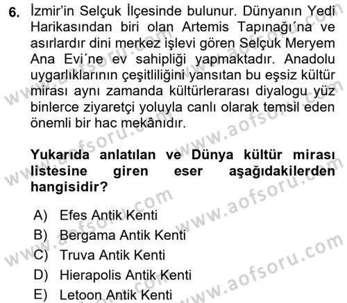 Turistik Alanlarda Mekan Tasarımı Dersi 2017 - 2018 Yılı (Final) Dönem Sonu Sınav Soruları 6. Soru