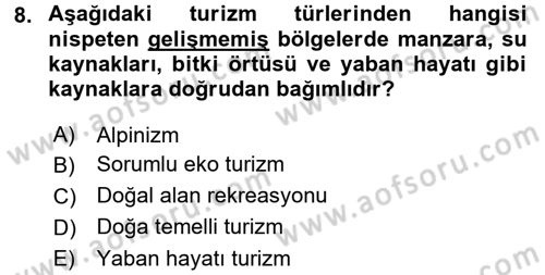 Turistik Alanlarda Mekan Tasarımı Dersi 2017 - 2018 Yılı (Final) Dönem Sonu Sınav Soruları 8. Soru