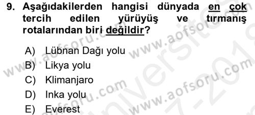 Turistik Alanlarda Mekan Tasarımı Dersi 2017 - 2018 Yılı (Final) Dönem Sonu Sınav Soruları 9. Soru