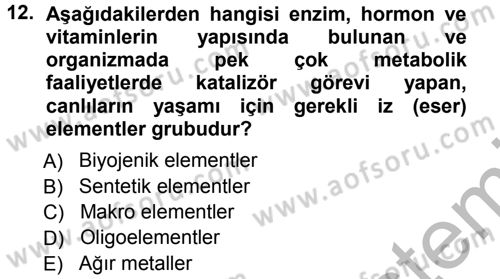 Ekoloji ve Turizm Dersi 2012 - 2013 Yılı (Vize) Ara Sınav Soruları 12. Soru