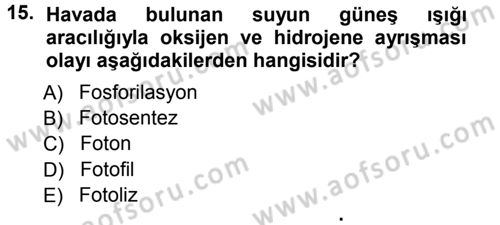 Ekoloji ve Turizm Dersi 2012 - 2013 Yılı (Vize) Ara Sınav Soruları 15. Soru