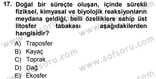 Ekoloji ve Turizm Dersi 2012 - 2013 Yılı (Vize) Ara Sınav Soruları 17. Soru