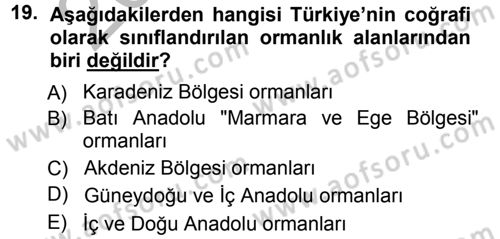 Ekoloji ve Turizm Dersi 2012 - 2013 Yılı (Vize) Ara Sınav Soruları 19. Soru
