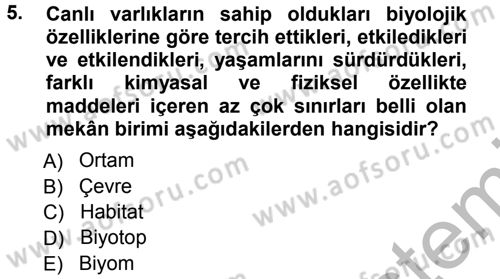 Ekoloji ve Turizm Dersi 2012 - 2013 Yılı (Vize) Ara Sınav Soruları 5. Soru